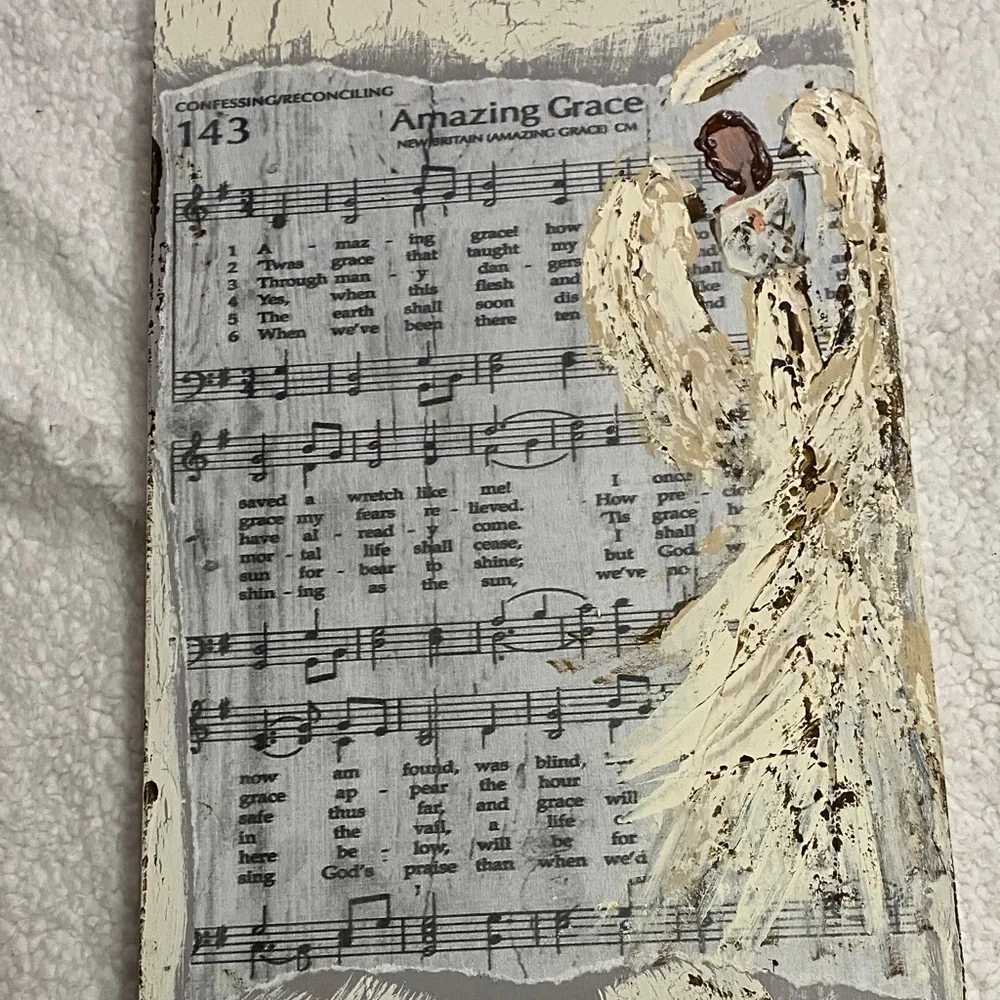 Rustic Angel Hymn Wall Art handmade hand painted NWT